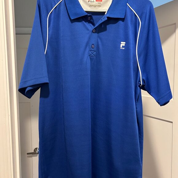 Fila Polo Shirt Men L Large Blue Collared Button Up Short Sleeve Golf Regular - Picture 1 of 5